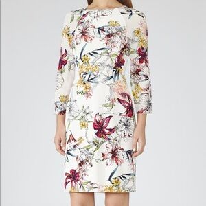 Reiss |  Lottie Ivory Floral Print Silk Cocktail Spring Easter Sheath Dress